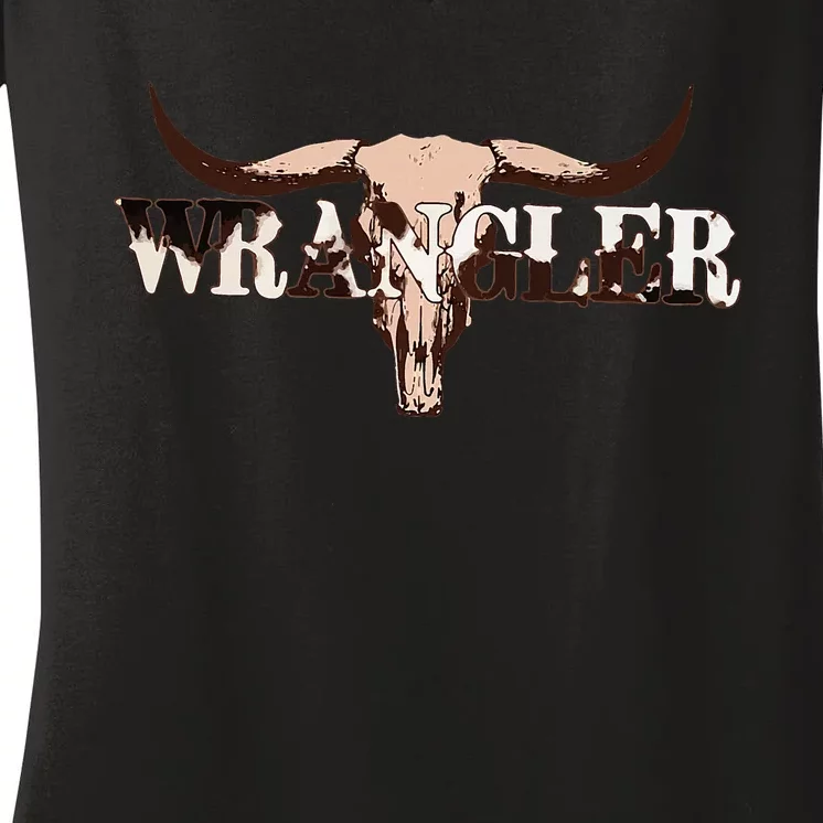 Wrangler Cowhide Cow Skull Women's V-Neck T-Shirt