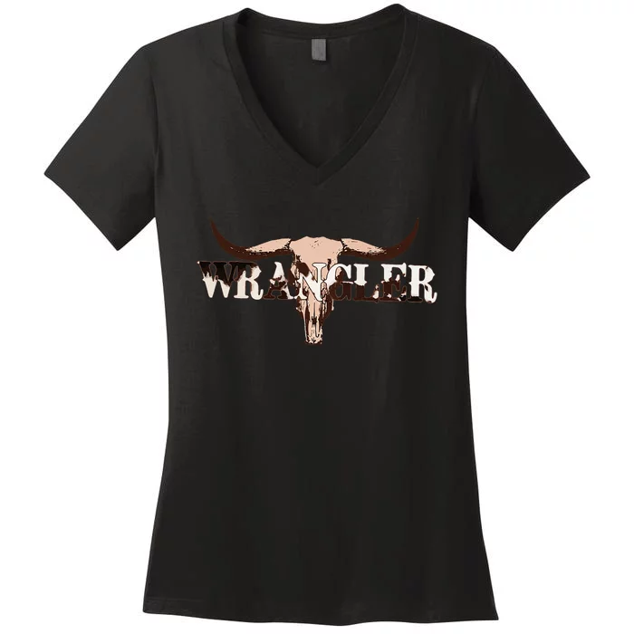 Wrangler Cowhide Cow Skull Women's V-Neck T-Shirt