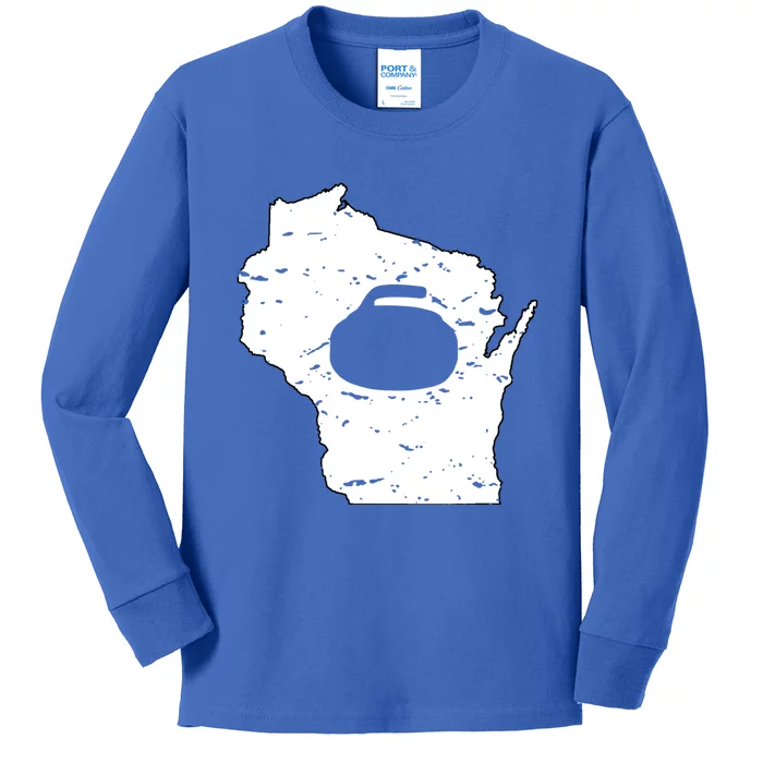 Wisconsin Curler Cool Gift Wi Curling Cool Gift Kids Long Sleeve Shirt