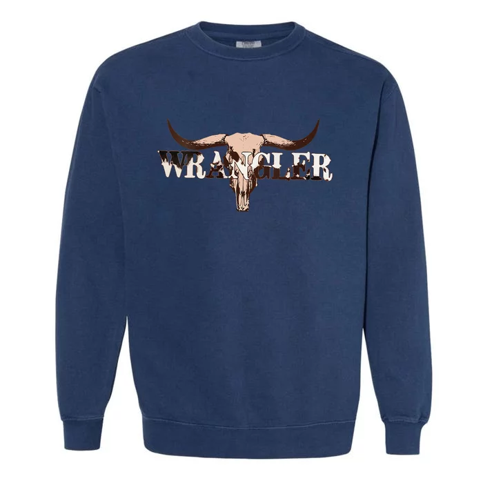 Wrangler Cowhide Cow Skull Cow Print Wrangler Garment-Dyed Sweatshirt