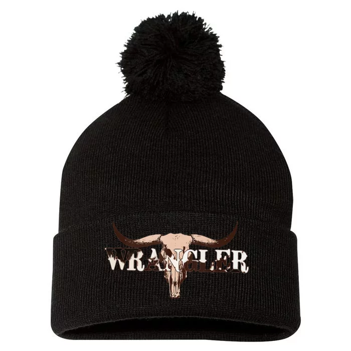 Wrangler Cowhide Cow Skull Cow Print Wrangler Pom Pom 12in Knit Beanie