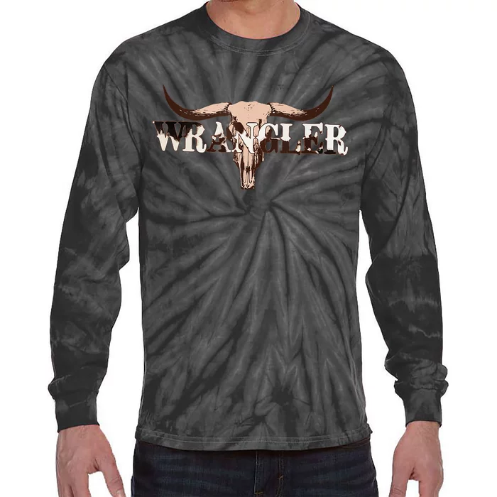 Wrangler Cowhide Cow Skull Cow Print Wrangler Tie-Dye Long Sleeve Shirt