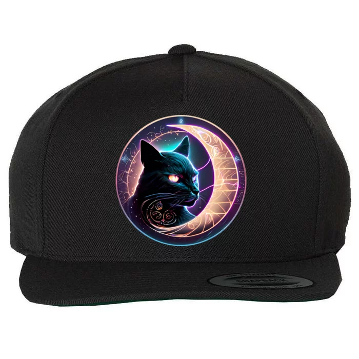 Witchy Celestial Cameaningful Gift Crescent Moon Witches Familiar Gift Wool Snapback Cap