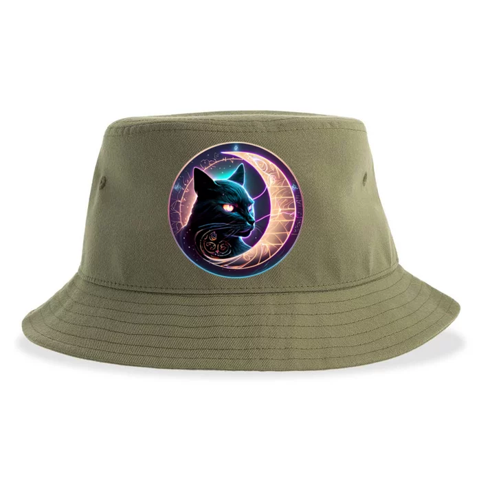 Witchy Celestial Cameaningful Gift Crescent Moon Witches Familiar Gift Sustainable Bucket Hat