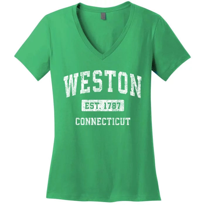 Weston Connecticut Ct Vintage Sports Women's V-Neck T-Shirt