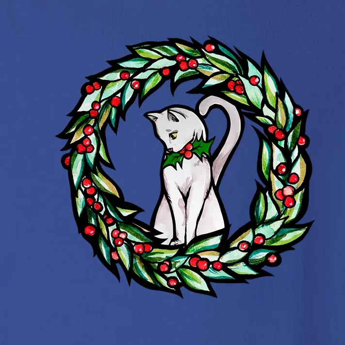 White Cat Christmas Wreath Art Funny Gift Toddler Long Sleeve Shirt