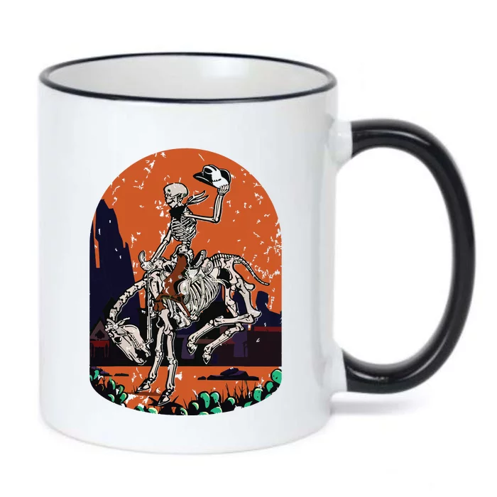 Western Country Cowgirl Cowboy Skeleton Halloween Spooky Black Color Changing Mug