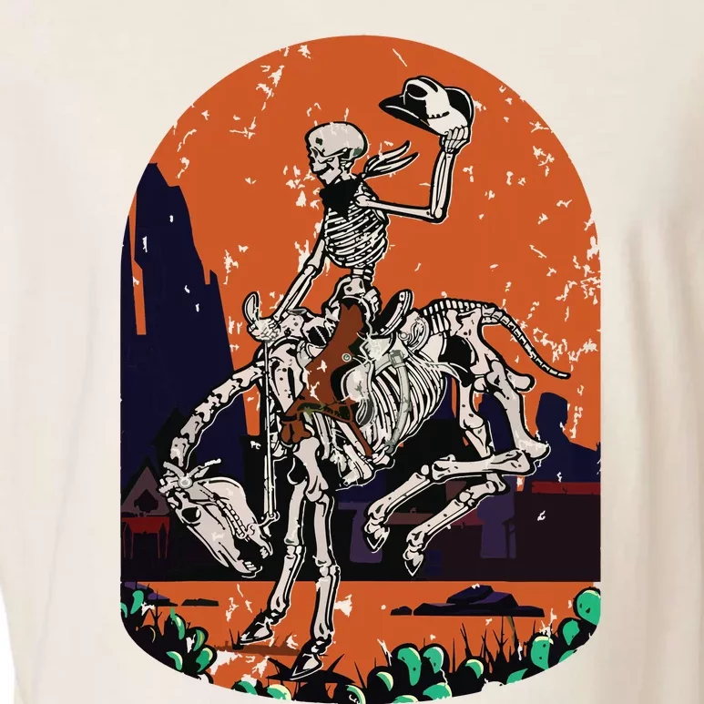 Western Country Cowgirl Cowboy Skeleton Halloween Spooky Garment-Dyed Women's Muscle Tee