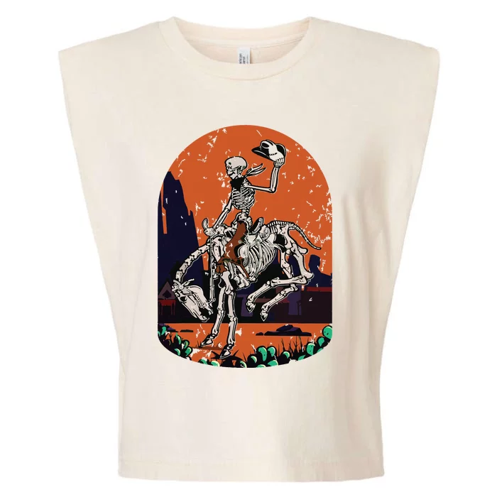 Western Country Cowgirl Cowboy Skeleton Halloween Spooky Garment-Dyed Women's Muscle Tee