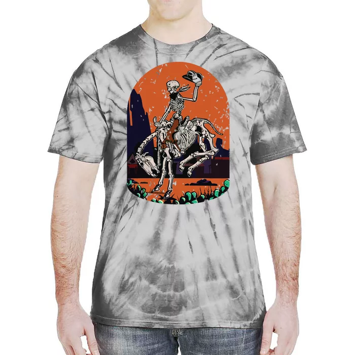 Western Country Cowgirl Cowboy Skeleton Halloween Spooky Tie-Dye T-Shirt