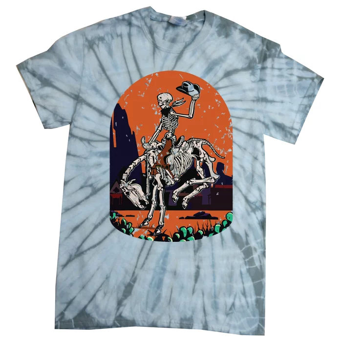 Western Country Cowgirl Cowboy Skeleton Halloween Spooky Tie-Dye T-Shirt