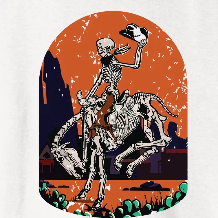 Western Country Cowgirl Cowboy Skeleton Halloween Spooky Women's Crop Top Tee