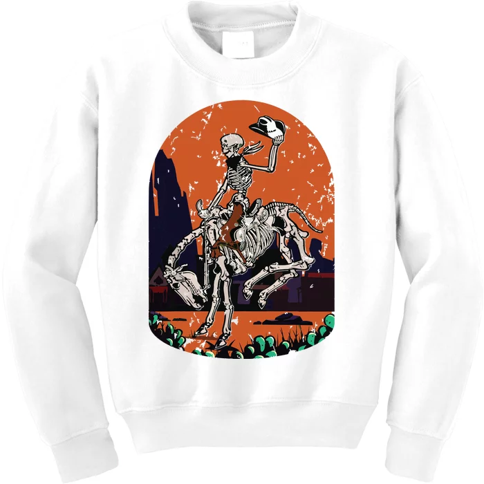 Western Country Cowgirl Cowboy Skeleton Halloween Spooky Kids Sweatshirt