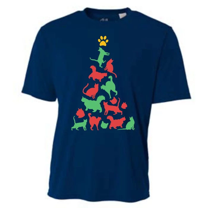 Wo Cat Christmas Tree Funny Christmas Cooling Performance Crew T-Shirt