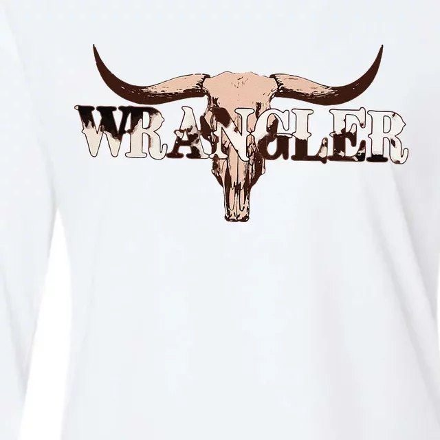 Wrangler Cowhide Cow Skull Cow Print Wrangler Womens Cotton Relaxed Long Sleeve T-Shirt