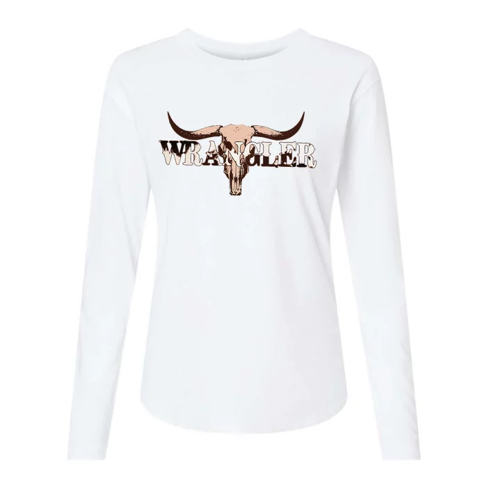 Wrangler Cowhide Cow Skull Cow Print Wrangler Womens Cotton Relaxed Long Sleeve T-Shirt