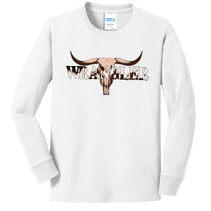 Wrangler Cowhide Cow Skull Cow Print Wrangler Kids Long Sleeve Shirt