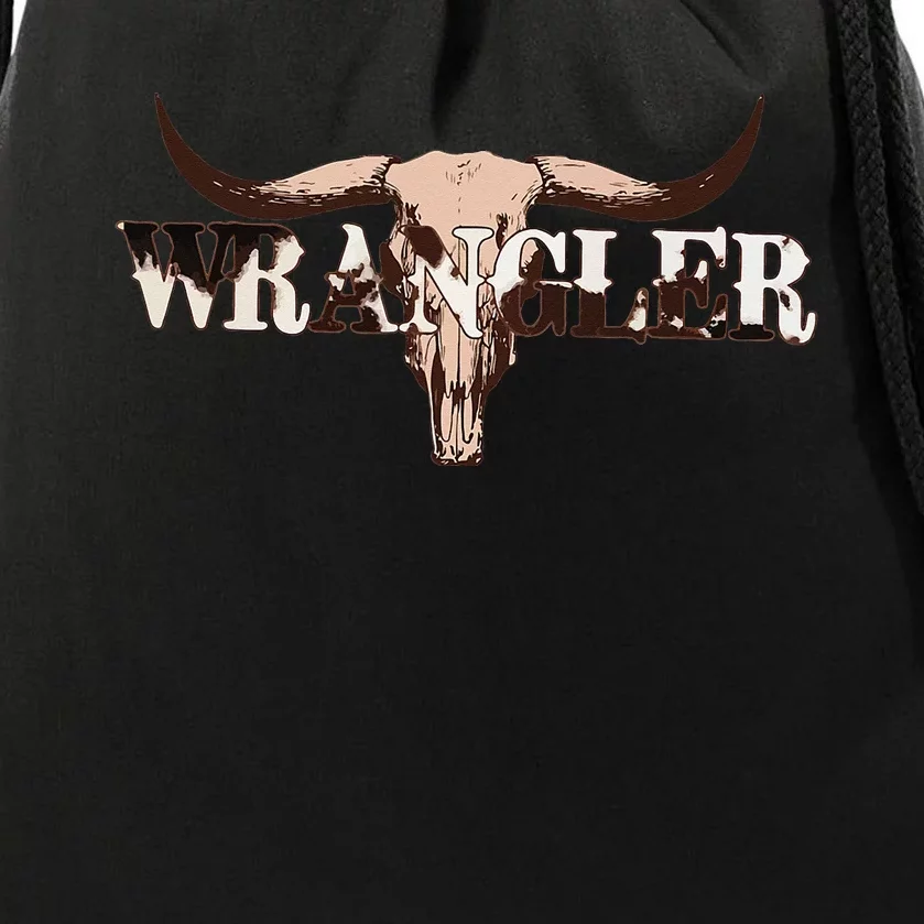 Wrangler Cowhide Cow Skull Cow Print Wrangler Drawstring Bag