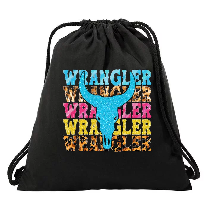 Wrangler Cowhide Cow Skull Cow Print Wrangler Drawstring Bag