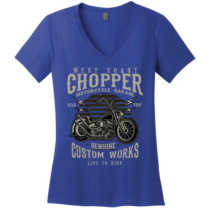 West Coast Chopper Motorcycle Garage Funny Gift Women's V-Neck T-Shirt