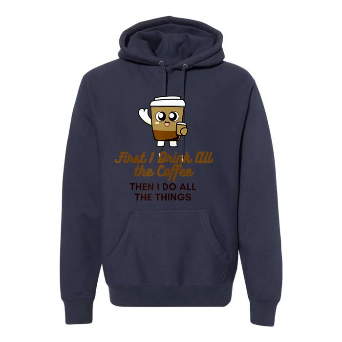 Womens Cute Coffee Drinker Graphic Premium Hoodie