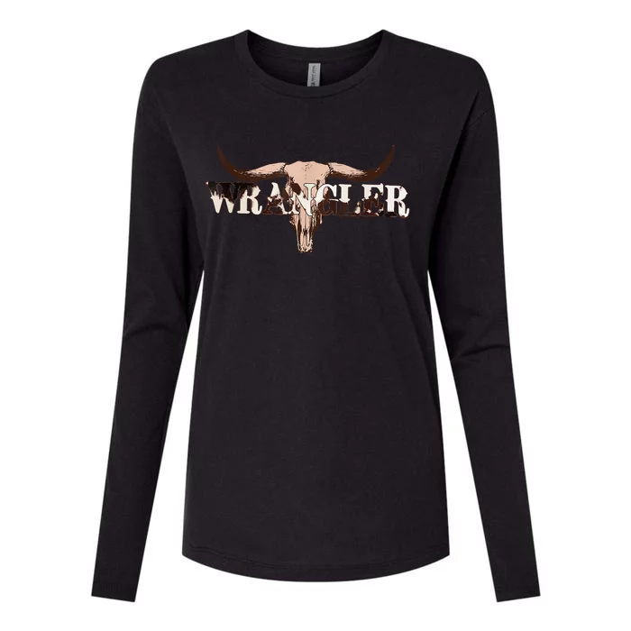 Wrangler Cowhide , Cow Skull , Cow Print Wrangler Womens Cotton Relaxed Long Sleeve T-Shirt