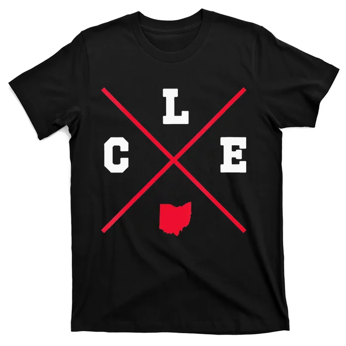 Womens Classic CLE Cleveland Ohio Red Vintage State Outline T-Shirt