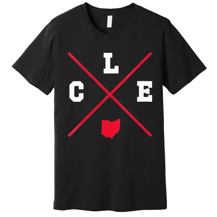 Womens Classic CLE Cleveland Ohio Red Vintage State Outline Premium T-Shirt