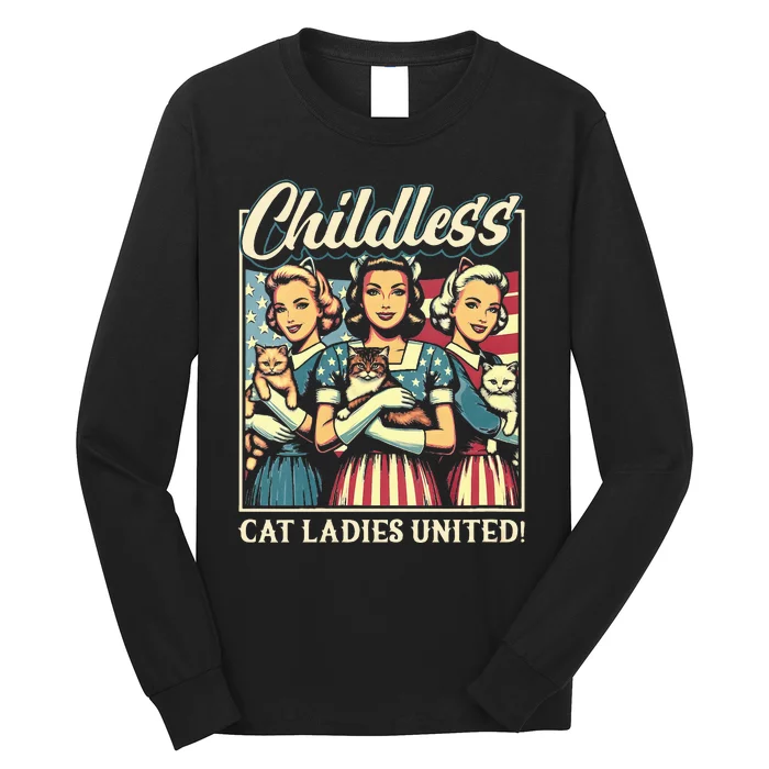 Wo Childless Cat Ladies United Vneck Long Sleeve Shirt