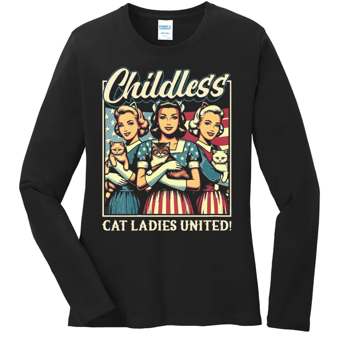 Wo Childless Cat Ladies United Vneck Ladies Long Sleeve Shirt