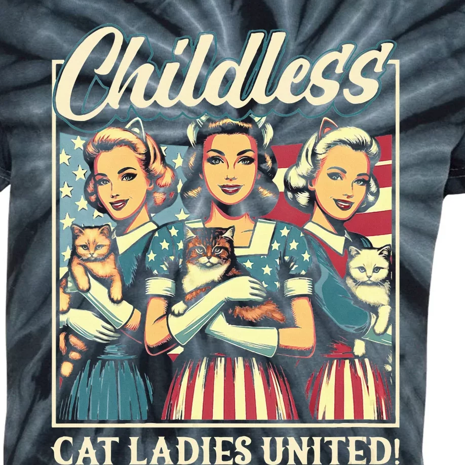 Wo Childless Cat Ladies United Vneck Kids Tie-Dye T-Shirt