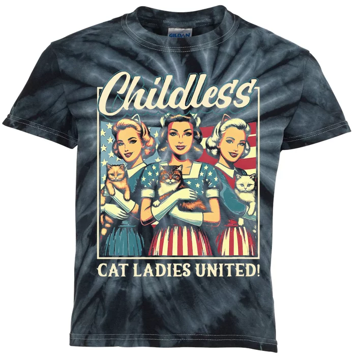 Wo Childless Cat Ladies United Vneck Kids Tie-Dye T-Shirt