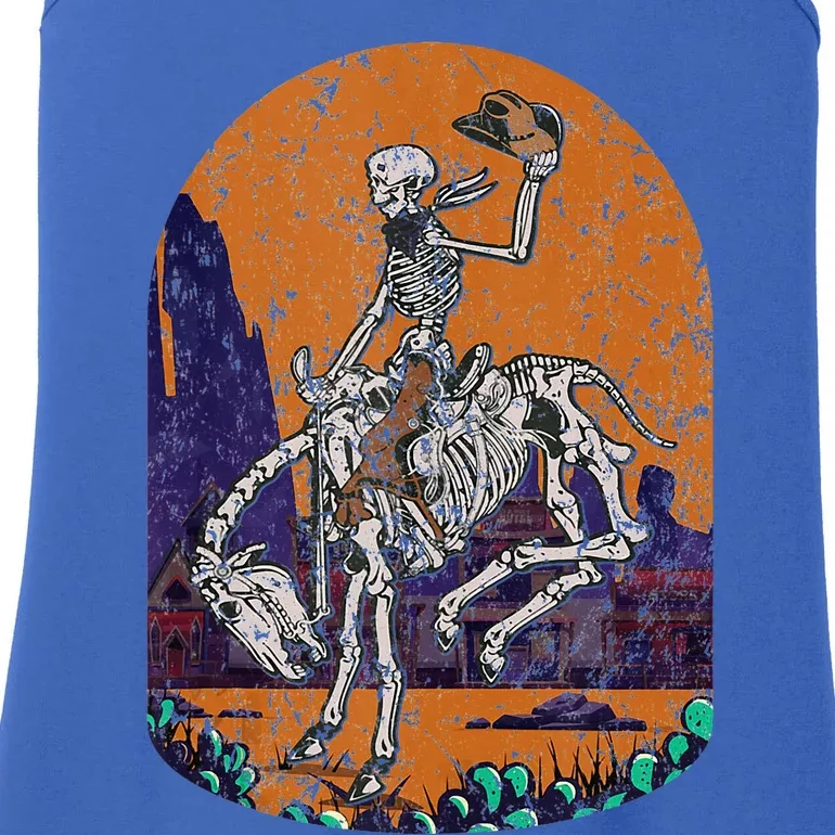 Western Country Cowboy Skeleton Halloween Spooky Ladies Essential Tank