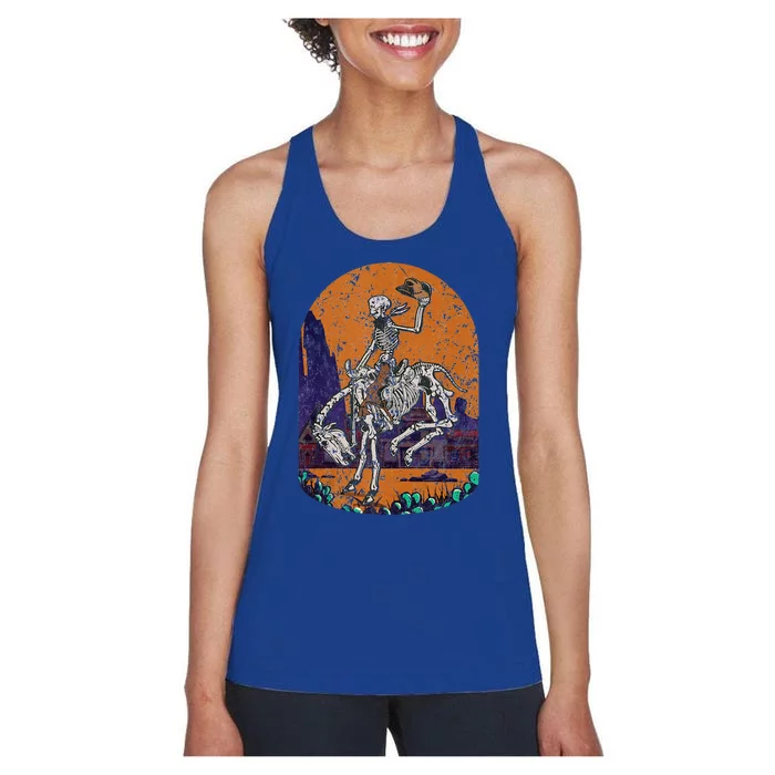 Western Country Cowboy Skeleton Halloween Spooky Women's Racerback Tank