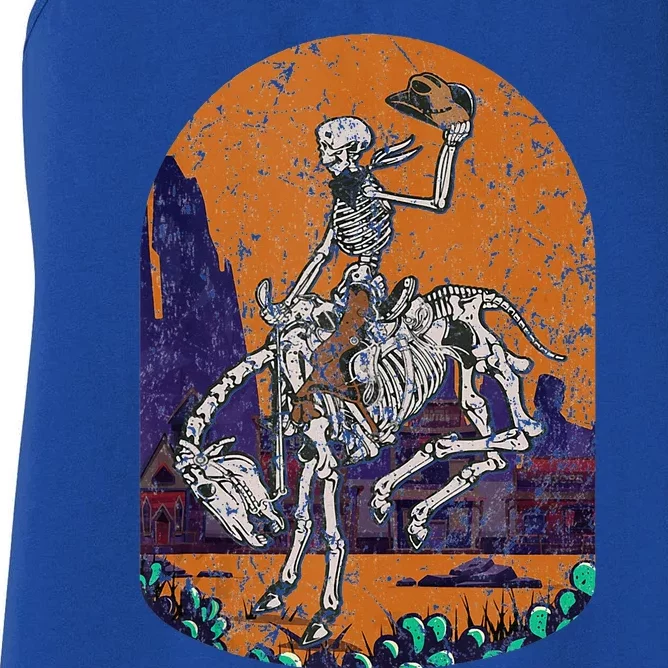 Western Country Cowboy Skeleton Halloween Spooky Women's Racerback Tank