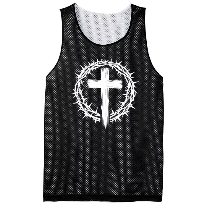 Wooden Cross Crown Of Thorns Christian Catholic Jesus Christ Mesh Reversible Basketball Jersey Tank