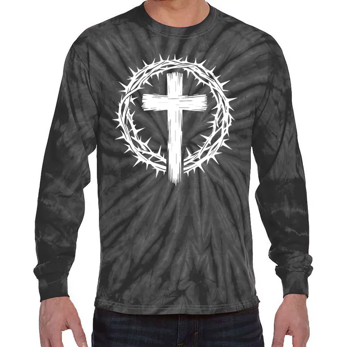 Wooden Cross Crown Of Thorns Christian Catholic Jesus Christ Tie-Dye Long Sleeve Shirt