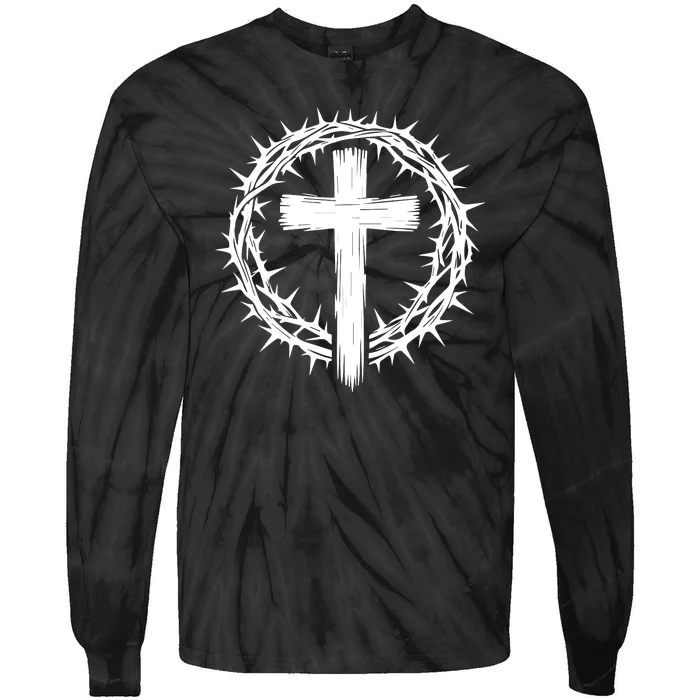 Wooden Cross Crown Of Thorns Christian Catholic Jesus Christ Tie-Dye Long Sleeve Shirt