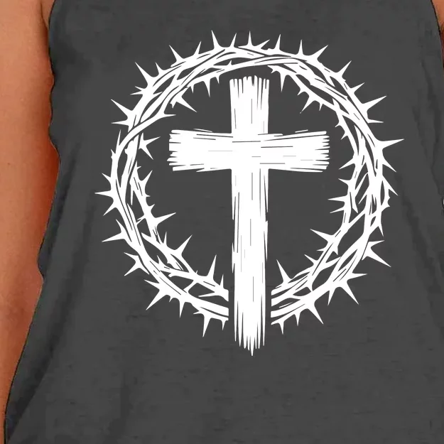 Wooden Cross Crown Of Thorns Christian Catholic Jesus Christ Women's Knotted Racerback Tank