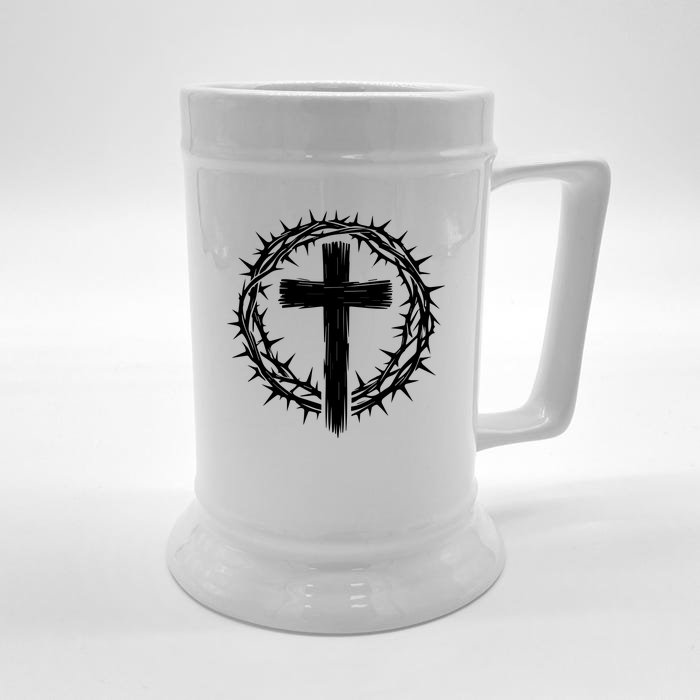 Wooden Cross Crown Of Thorns Christian Catholic Jesus Christ Front & Back Beer Stein