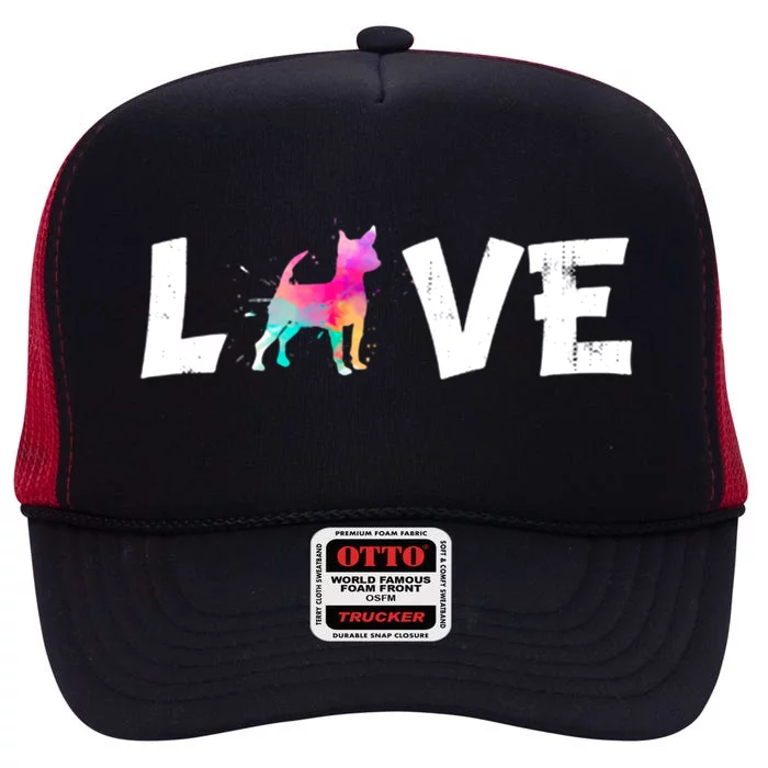 Watercolor Colorful Chihuahua Dog Love Pocket Meaningful Gift High Crown Mesh Trucker Hat