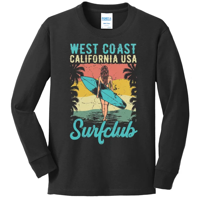 West Coast California USA Surf Club Tropical Beach Vacay Kids Long Sleeve Shirt