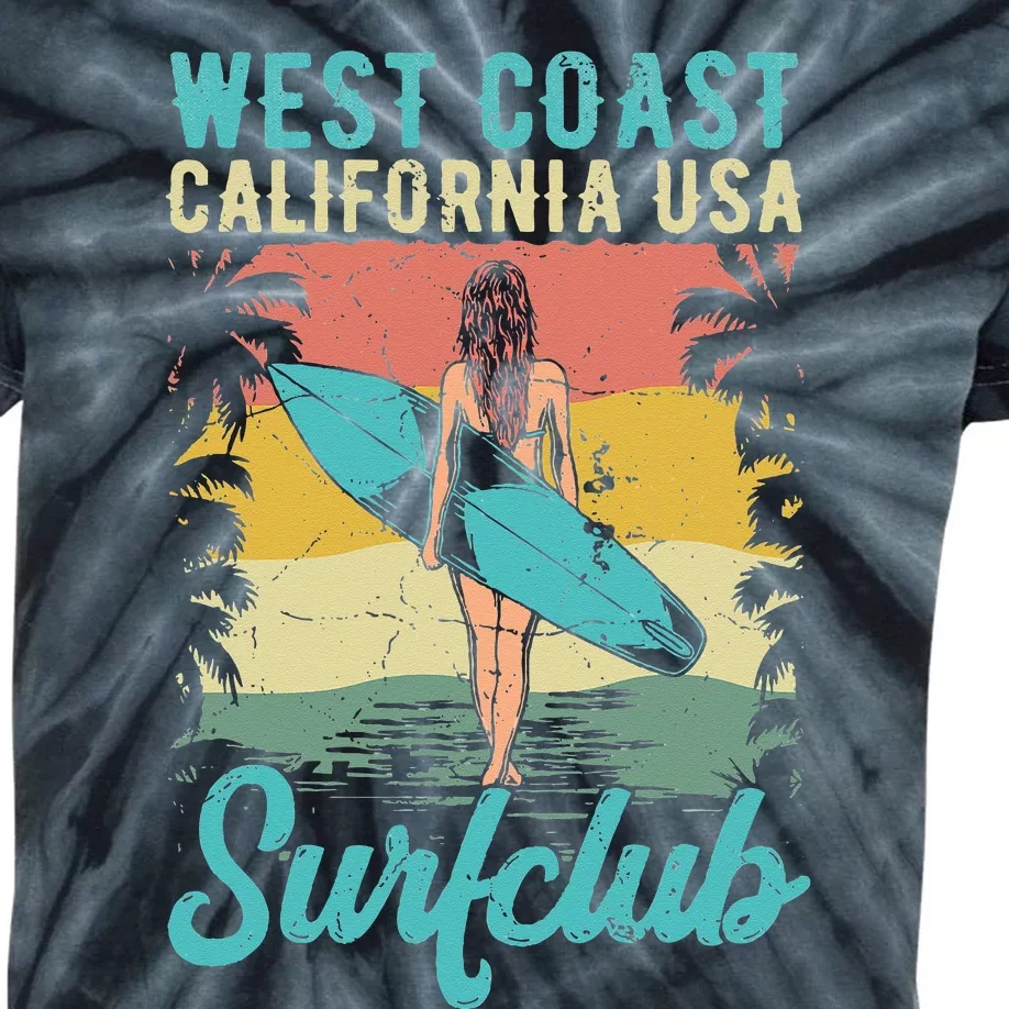 West Coast California USA Surf Club Tropical Beach Vacay Kids Tie-Dye T-Shirt