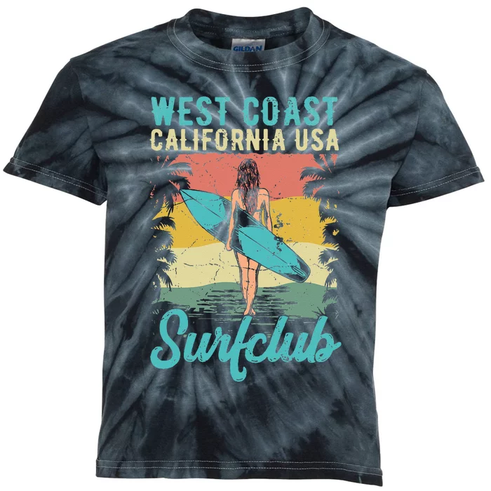 West Coast California USA Surf Club Tropical Beach Vacay Kids Tie-Dye T-Shirt