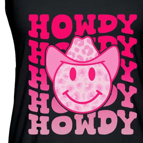 Western Country Cow Howdy Leopard Smile Face Cowgirl Rodeo Gift Ladies Essential Flowy Tank