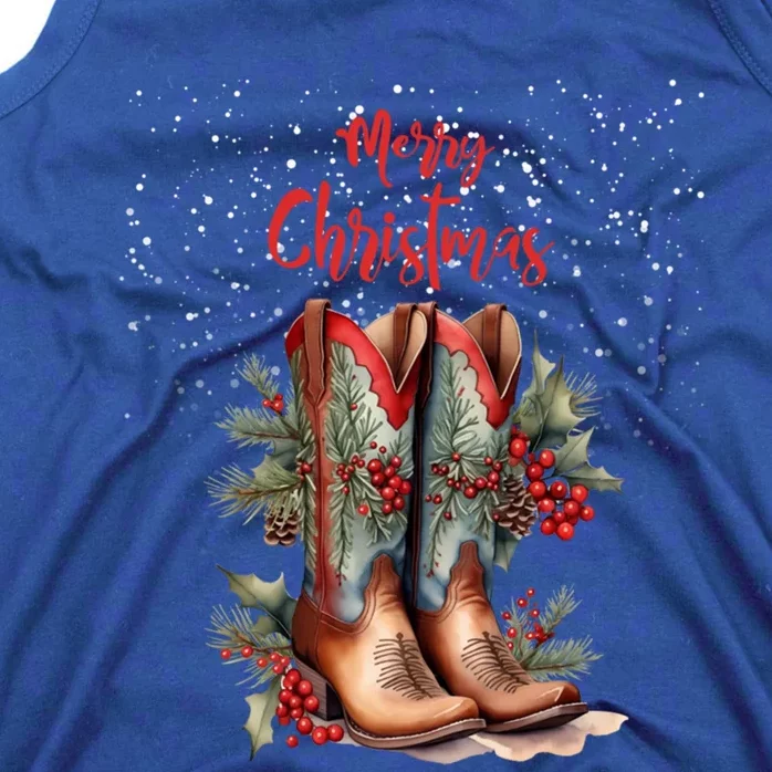 Western Cow Christmas And Cow Boots Gift Tank Top