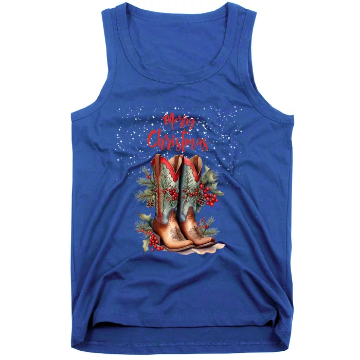 Western Cow Christmas And Cow Boots Gift Tank Top