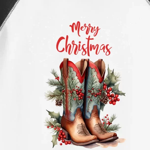 Western Cow Christmas And Cow Boots Gift Toddler Fine Jersey T-Shirt