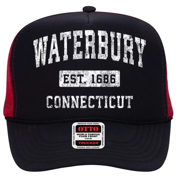 Waterbury Connecticut Ct Vintage Established Sports Design High Crown Mesh Trucker Hat