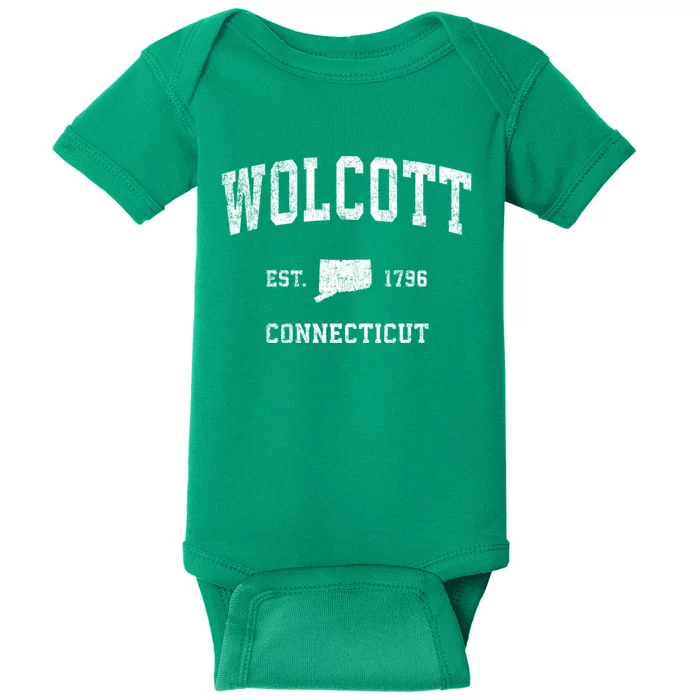 Wolcott Connecticut Ct Vintage Athletic Sports Baby Bodysuit